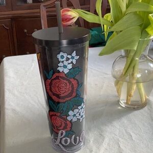 Starbucks 2019 LOVE - STITCH TATTOO 24oz Tumbler  Rose Hearts